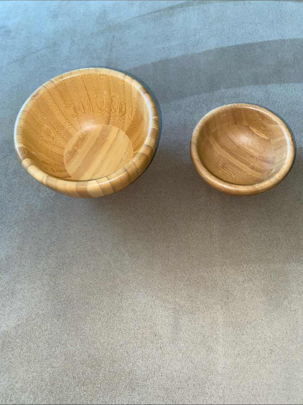 Pampered Chef Set of Two Natural Wood (1) Bowl 5”W x 3” (1) 3”.5 W x 2”L